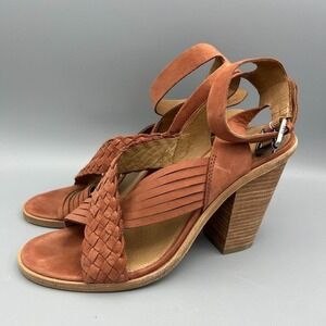 Frye Orange Leather Heels Strappy High Sara‎ Cross Over Sandal Womens Size 10 M